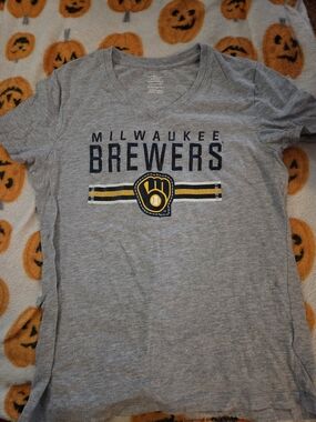 Milwaukee Brewers Kids XL Gray Logo Tee with Glitter